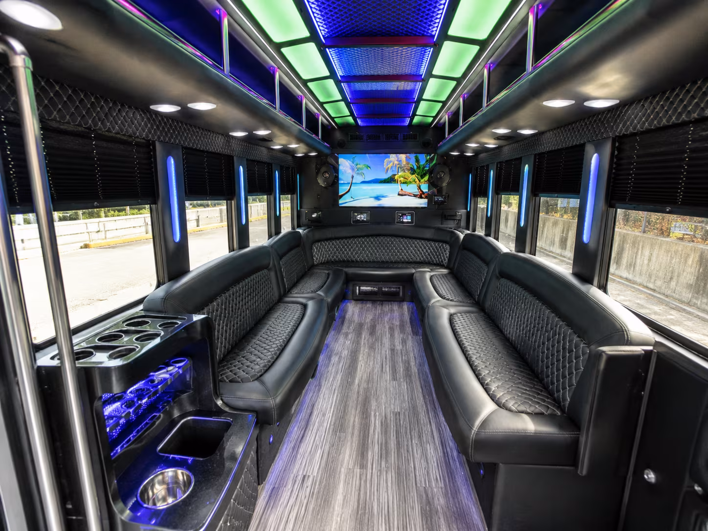 huber heights 18 passenger party bus inside