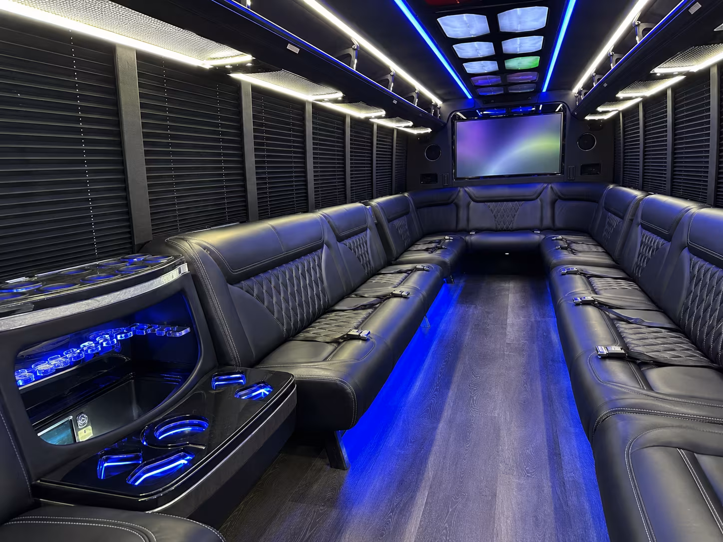 huber heights 20 passenger party bus inside