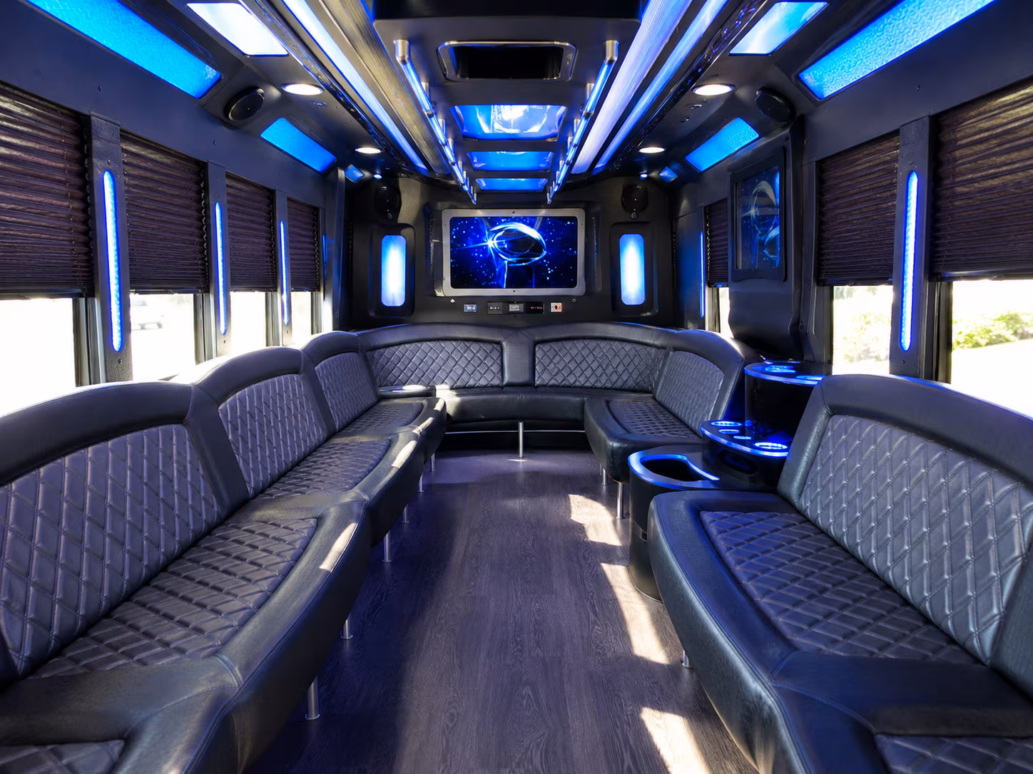 huber heights 28 passenger party bus inside