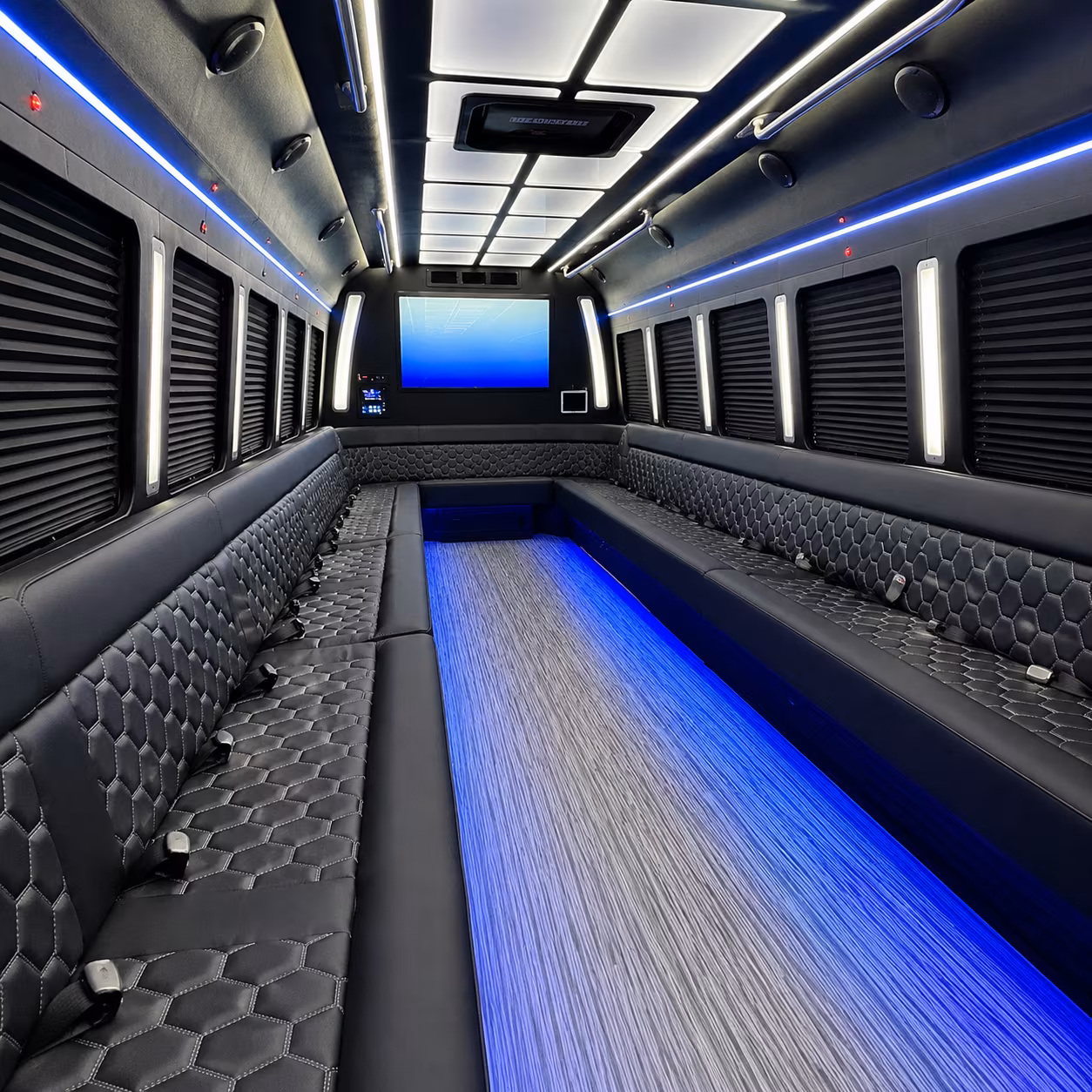 huber heights 50 passenger party bus inside